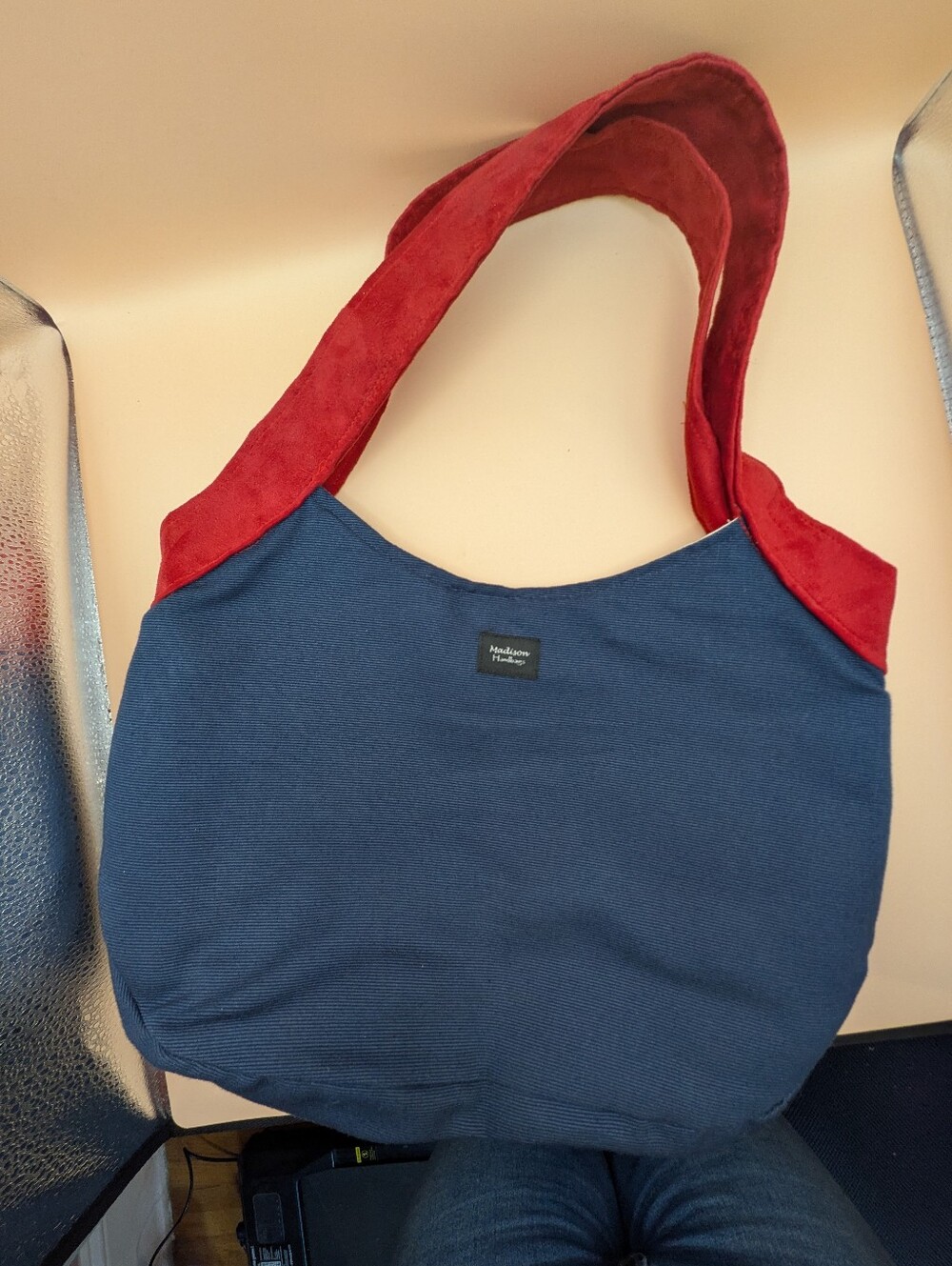 Madison Handbags Navy and Red Colorblock Shoulder Tote Bag